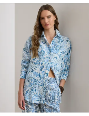 RALPH LAUREN- Camicia in lino a fantasia paisley, vestibilità comoda.