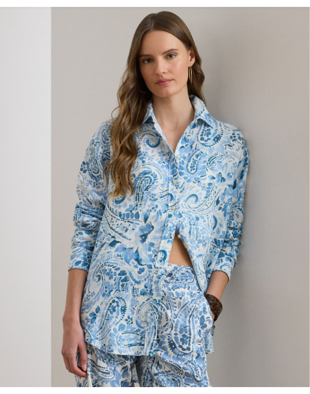 RALPH LAUREN- Camicia in lino a fantasia paisley, vestibilità comoda.