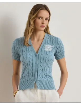 RALPH LAUREN- Cardigan a maniche corte in cotone a trecce