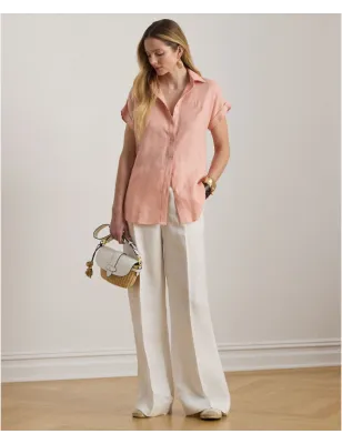 RALPH LAUREN- Camicia a maniche corte in lino dalla vestibilità comoda