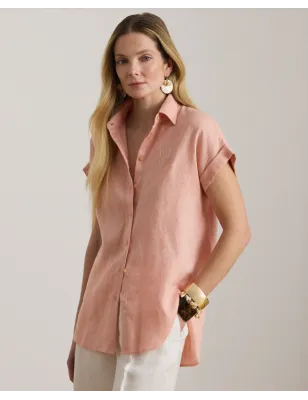 RALPH LAUREN- Camicia a maniche corte in lino dalla vestibilità comoda