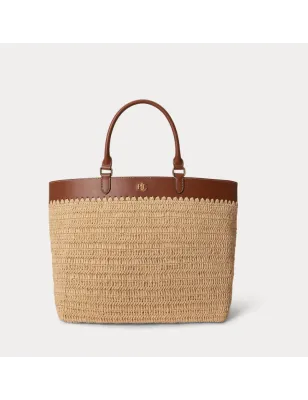 RALPH LAUREN- Borsa tote grande Kyla in paglia con finiture in pelle