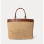 RALPH LAUREN- Borsa tote grande Kyla in paglia con finiture in pelle