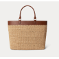 RALPH LAUREN- Borsa tote grande Kyla in paglia con finiture in pelle