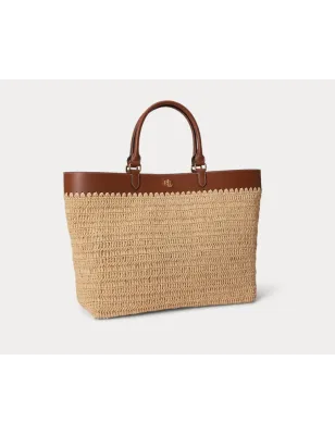 RALPH LAUREN- Borsa tote grande Kyla in paglia con finiture in pelle