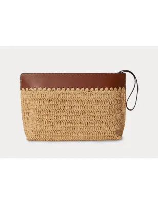 RALPH LAUREN- Borsa grande in paglia lavorata all'uncinetto con finiture in pelle