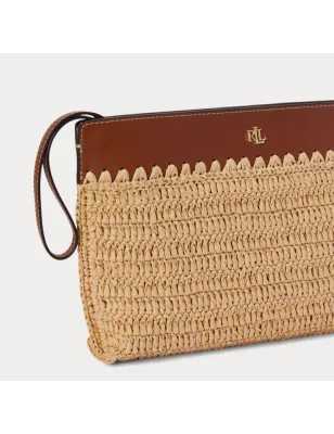 RALPH LAUREN- Borsa grande in paglia lavorata all'uncinetto con finiture in pelle