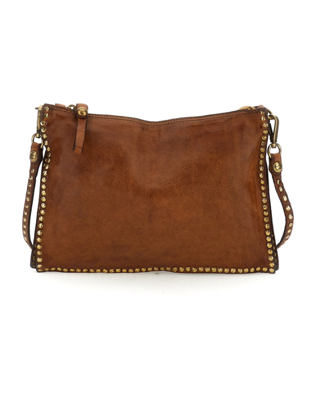 CAMPOMAGGI- Borsa bustina "EVA" in pelle di vacchetta tinta in capo con borchie