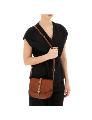 CAMPOMAGGI- Borsa a tracolla "LINDA" in pelle di vacchetta tinta in capo con borchie