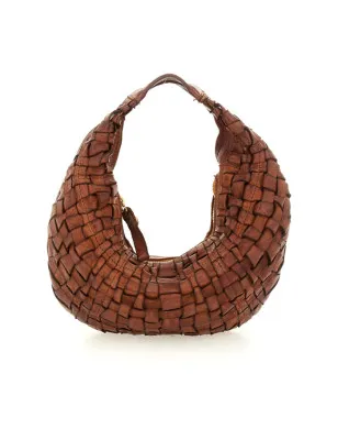 CAMPOMAGGI- Borsa a spalla tonda "MARISA" in pelle di vacchetta intreciata tinta in capo