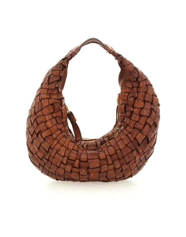 CAMPOMAGGI- Borsa a spalla tonda "MARISA" in pelle di vacchetta intreciata tinta in capo