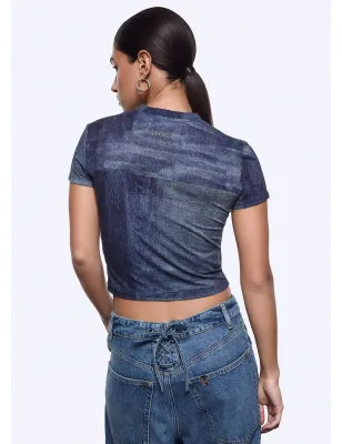 LIU JO  x ELODIE- T-shirt cropped effetto denim
