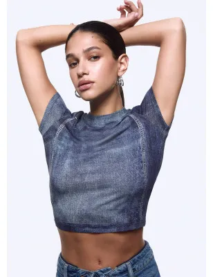 LIU JO  x ELODIE- T-shirt cropped effetto denim