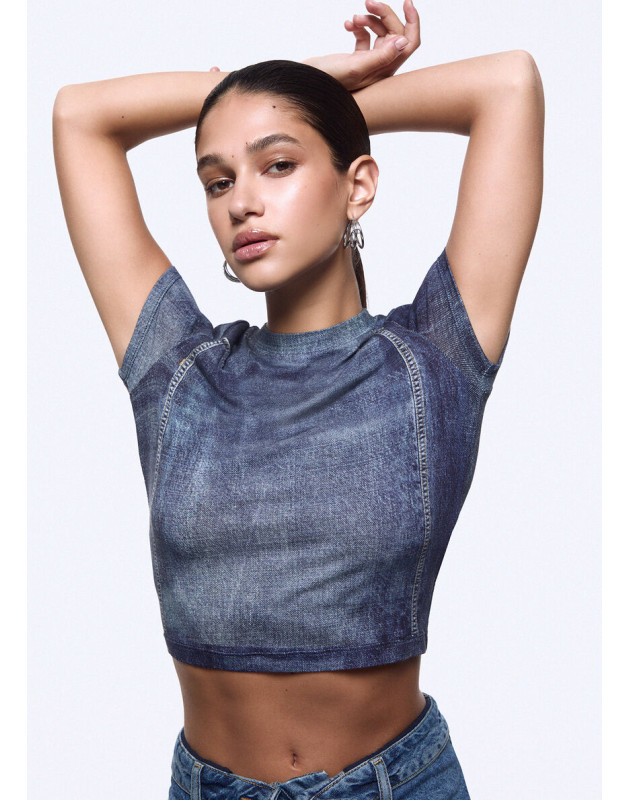 LIU JO  x ELODIE- T-shirt cropped effetto denim