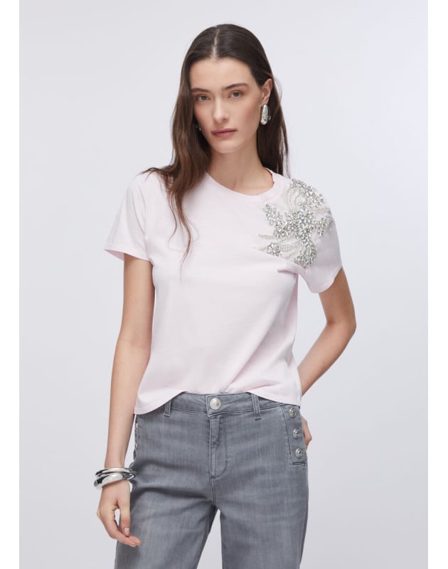 LIU JO- T-shirt con ricamo gioiello
