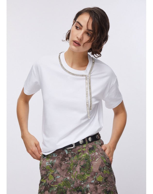 LIU JO- T-shirt oversize con ricami gioiello