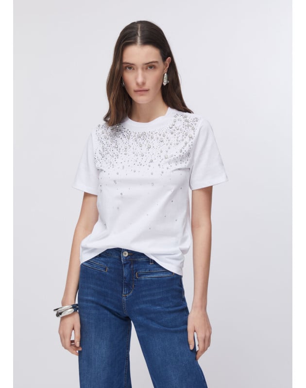 LIU JO- T-shirt con castoni gioiello