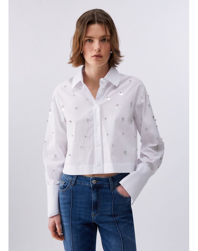 LIU JO- Camicia boxy con ricami gioiello