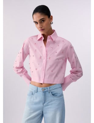 LIU JO- Camicia boxy con ricami gioiello