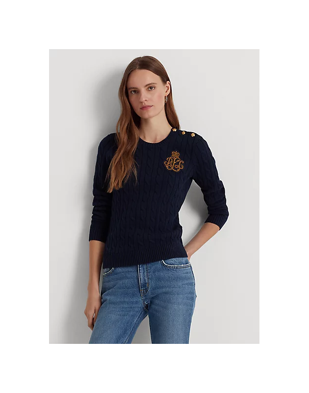 RALPH LAUREN - Maglia in cotone a trecce ricamata