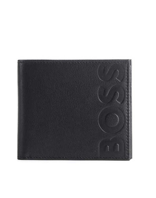 BOSS Portafoglio Uomo Monad In Pelle Bovina - Nero, 12,5x10x2,5 Cm - 3 Pezzi Con Portamonete E 8 Slot Per Carte